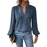 Falechay Womens Tops Swiss Dot Boho Long Sleeve Shirts V Neck Casual Chiffon Blouses Flowy Lace Hem Cute Clothing Trendy 2026