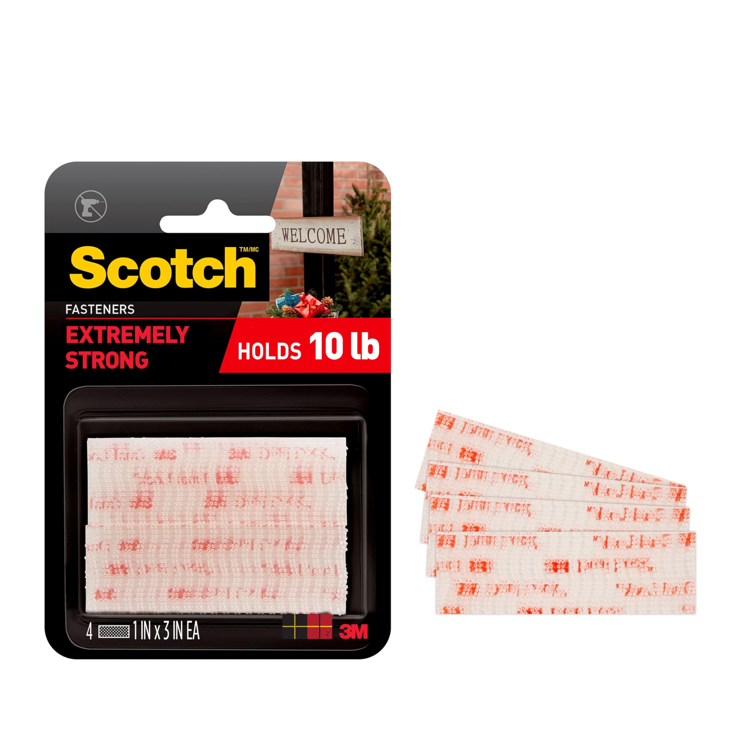 Scotch(R) All-Weather Fasteners, 2 Sets of 1 Inch x 3 Inches, Strips, Clear (RFD7090)