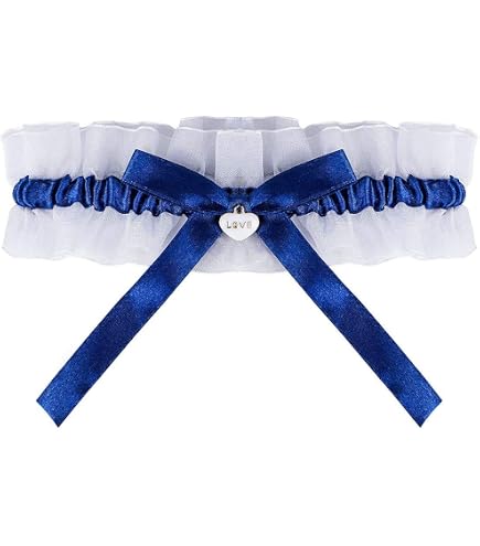 Lot 2 Jarretières Mariage Dentelle Blanche – Fleurie Strass Bleu Élégant Pour Mariée