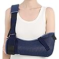 Velpeau Arm Sling Shoulder Immobilizer with Waist Strap, Ventilated & Breathable Design, Arm Support Brace for Shoulder, Rotator Cuff, Elbow, Hand injury (Mesh Version, Blue, Left, L: Bust 40-51″)