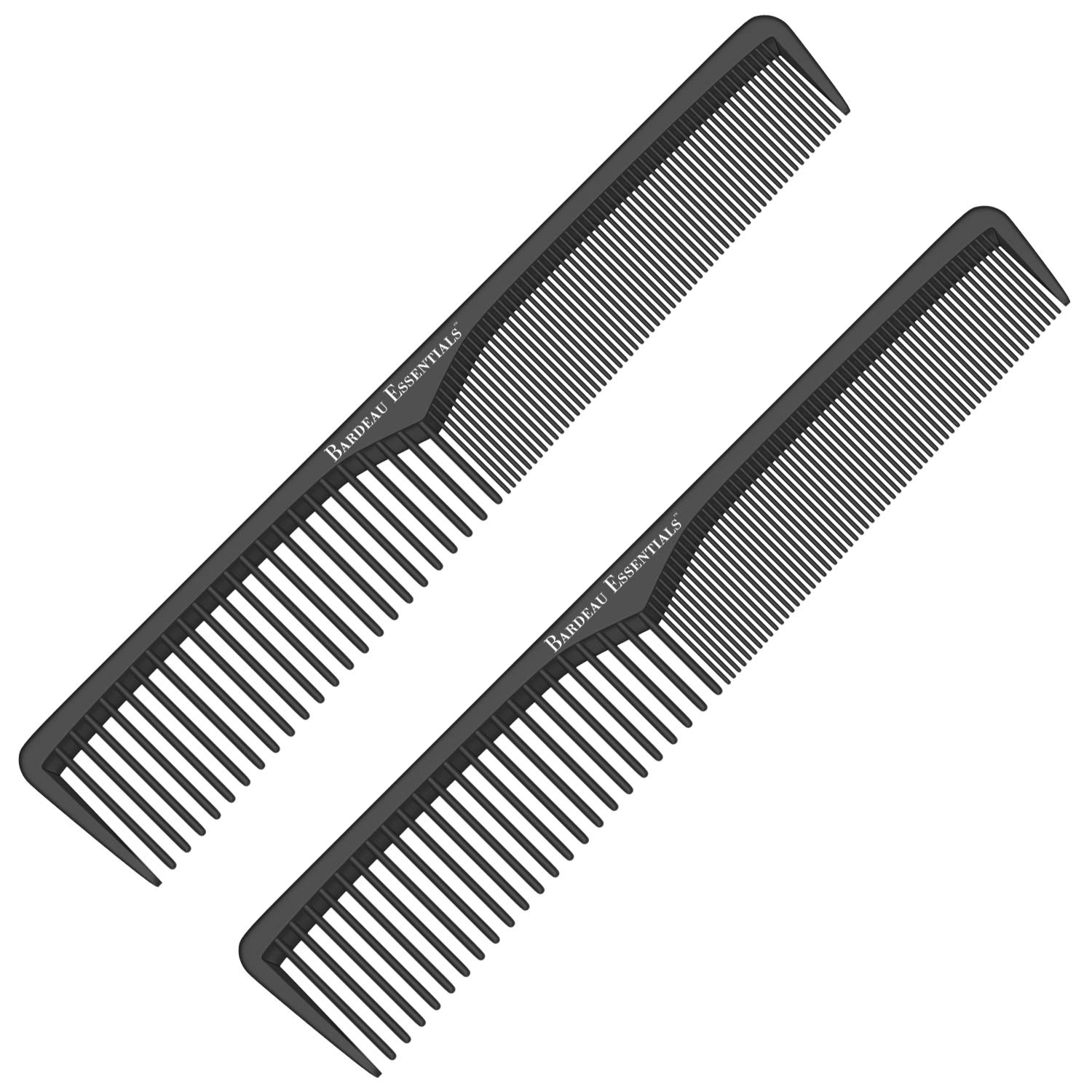 Styling Comb (2 Pack) | Professional 7 Inch Black Carbon Fiber Anti Static Chemical And Heat Resistant Comb For All Hair Types | Fine and Wide Tooth Comb For Men and Women | By Bardeau Essentials : Beauty