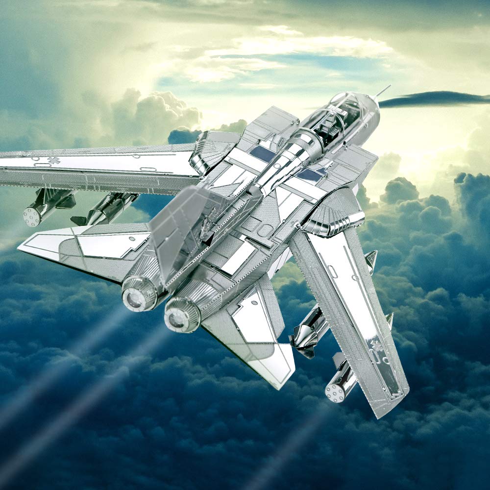 Piececool 3D Metal Puzzle for Adults, Tornado Fighter Jet Military Airplane Models Kits to Build for Teens Men Hobbies DIY 3D Puzzles, Great Birthday Gifts, 83 Pcs