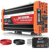 BELTTT 3000W 24V Inverter Pure Sine Wave Inverter 24V DC to 110V/120V AC | LCD Display, Dual AC, 20A Outlets, Hardwire Port, 23ft Wired Remote, Power Inverter for Truck RV Solar Off-Grid, Surge 6000W