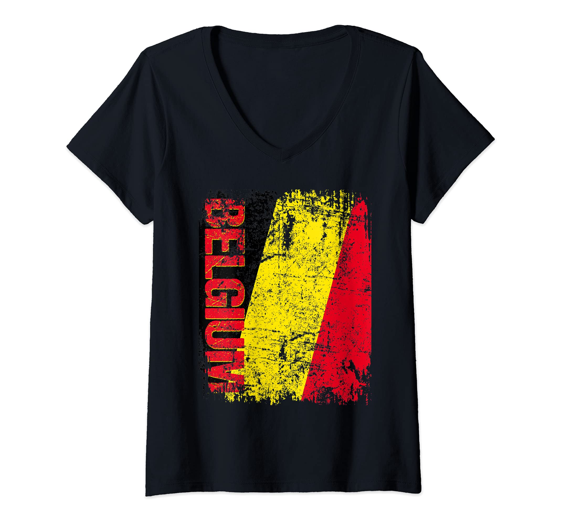 Womens BELGIUM Flag Vintage Distressed BELGIUM V-Neck T-Shirt