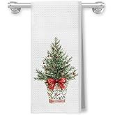 GDJIEGBC Chinoiserie Christmas Tree Kitchen Towels Decorative, Coquette Red Bow Christmas Tree Hand Tea Towels for Bathroom, Preppy Xmas Dish Towel Drying Cloth, 16x24 Inch