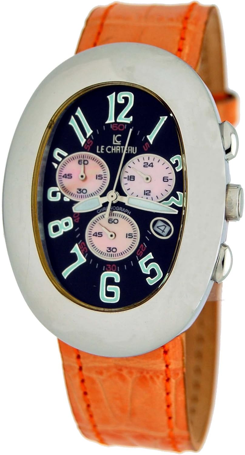 Le Chateau 2667M Men's Chronograph Leather Band Watch Amazon.ca Watches
