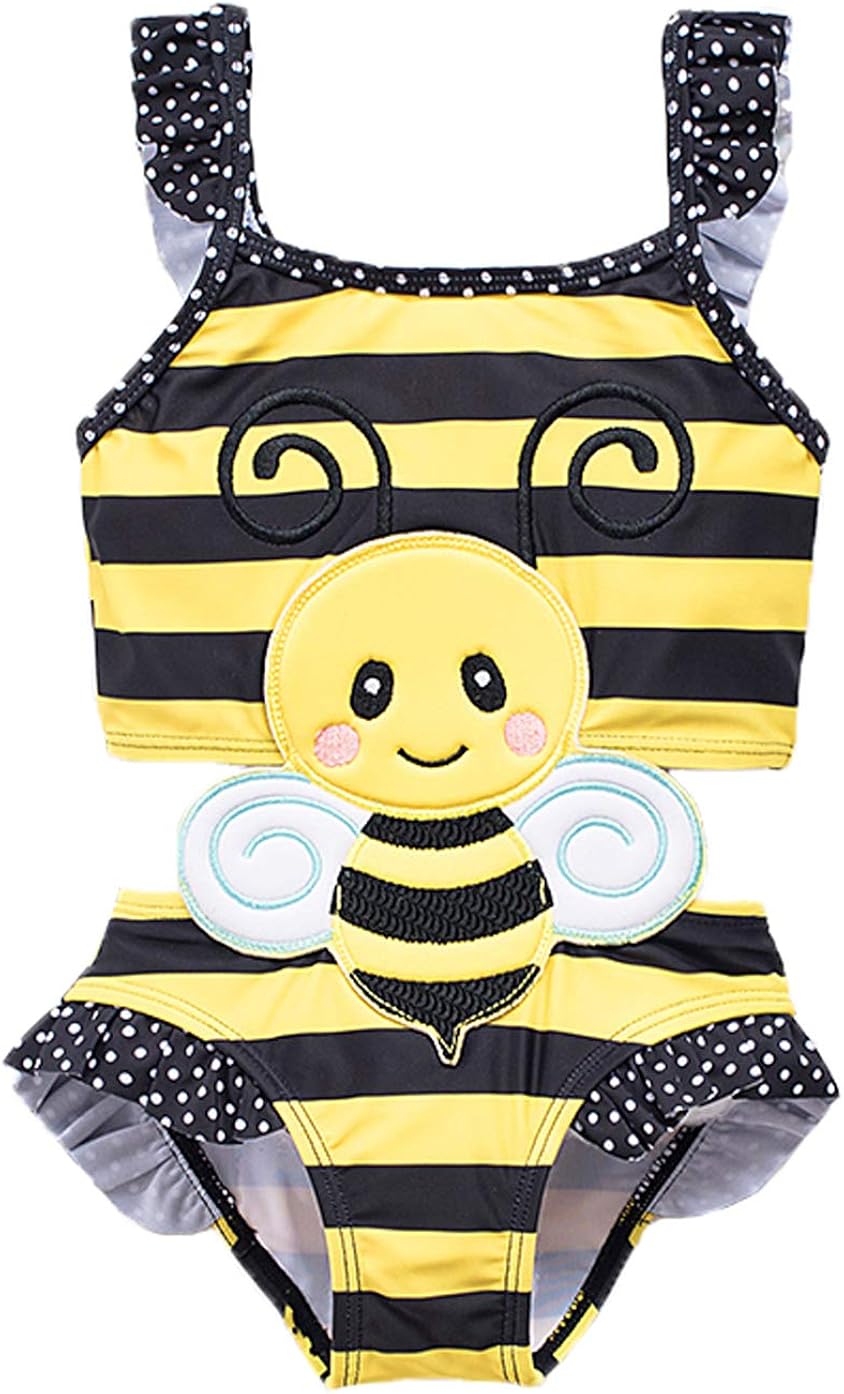 Coralup Toddler Girls Honey Bee One Piece Swimsuits Ruffle