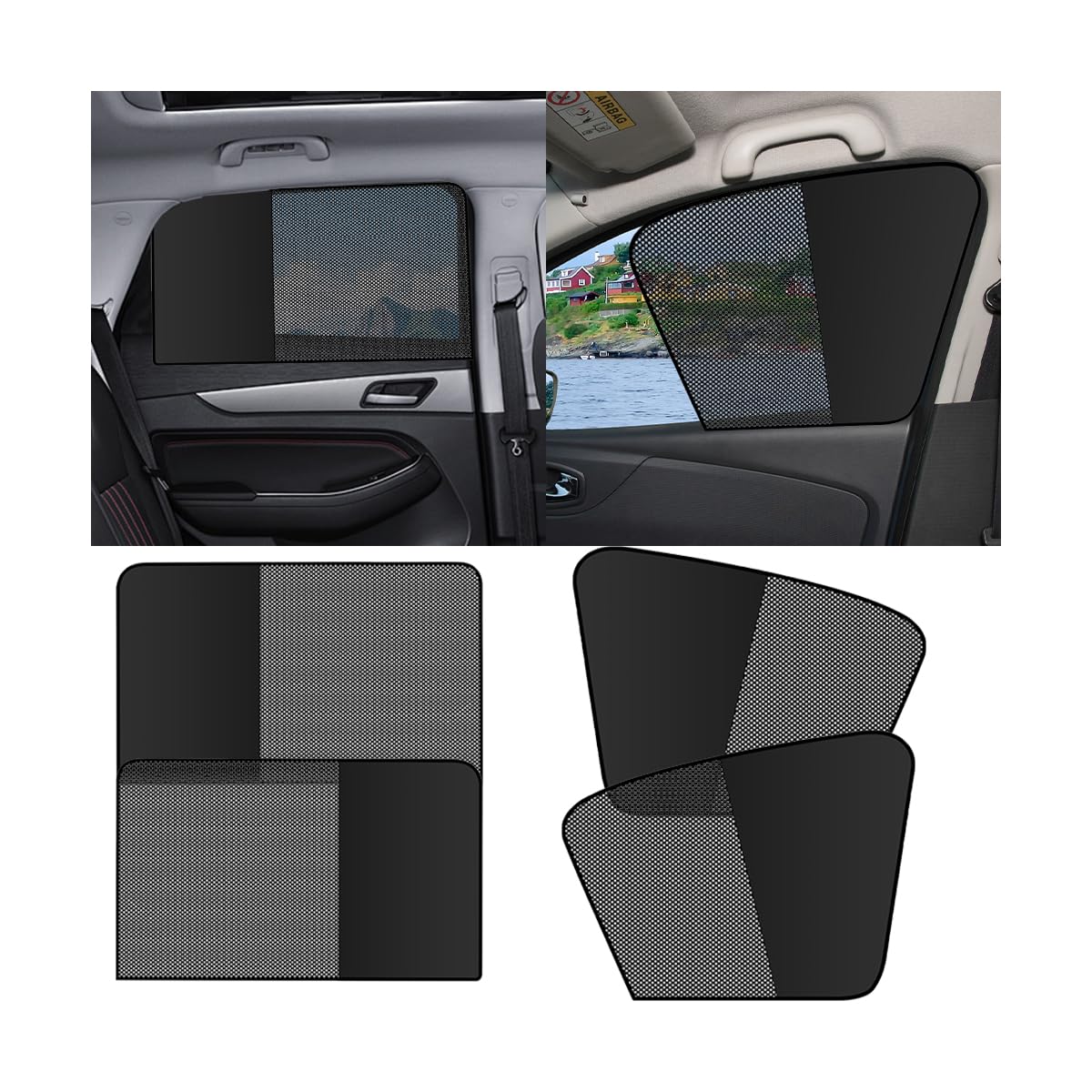 Photo 1 of Mandark Car Window Sun Shades, 4PCS Magnetic Vehicle Front Rear Side Sunlight UV Privacy Protection Cover, Breathable Automotive Block Light Sunshade for Rest Camping, Universal Fit(Front & Back)