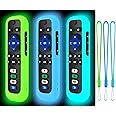 3Pcs Case Cover for ROKU TV Remote (Glow in The Dark), Bring 3PCS Hanging Ropes, Protective Silicone Skin Case (Blue+Green+Sk