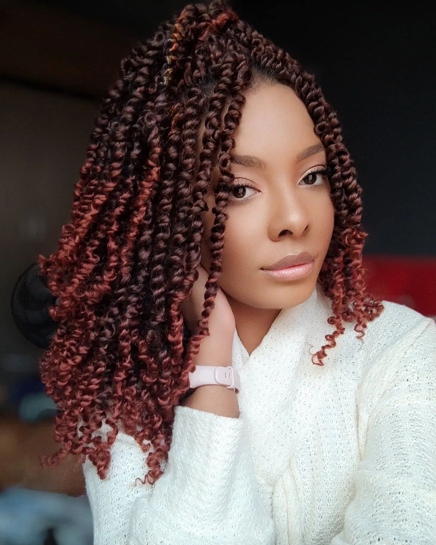 Photo 1 of Ombre 350 Passion Twist hair Pretwisted, 12 Inch 9 Packs Passion Twist Crochet Hair,Soft Pre Twisted and Looped Crochet Hair For Women Short Curly Crochet Braids(12",T1B/350#)