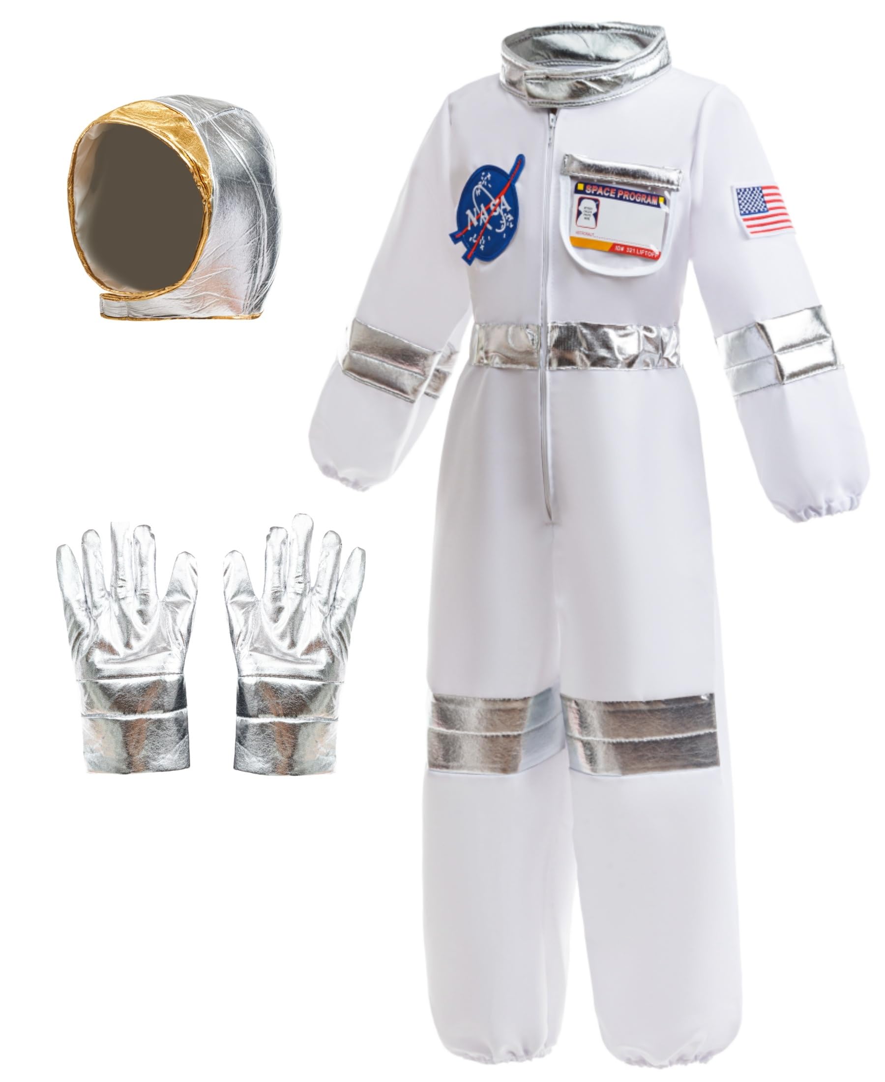 Photo 1 of (MISSING GLOVES) bibeikele NASA Astronaut Costumes Spacesuit for Boys Girls Kids Space Jumpsuit Halloween Costume Role Play Dress up 6-7 Years,L