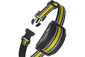 PetJoy Dog Bark Collar for Small Medium Large Dog, Smart Anti Barking Collars with 5 Sensitivity - 7 Progressive Procedures, Bark Collar with Beep & Shock (Yellow)