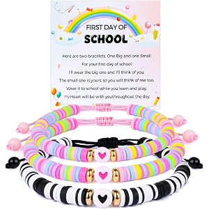 AYJDXXKJ First Day of School Mommy and Me Matching Bracelets Kindergarten Pre-K Back to School Clay Bead Jewelry for Mother,