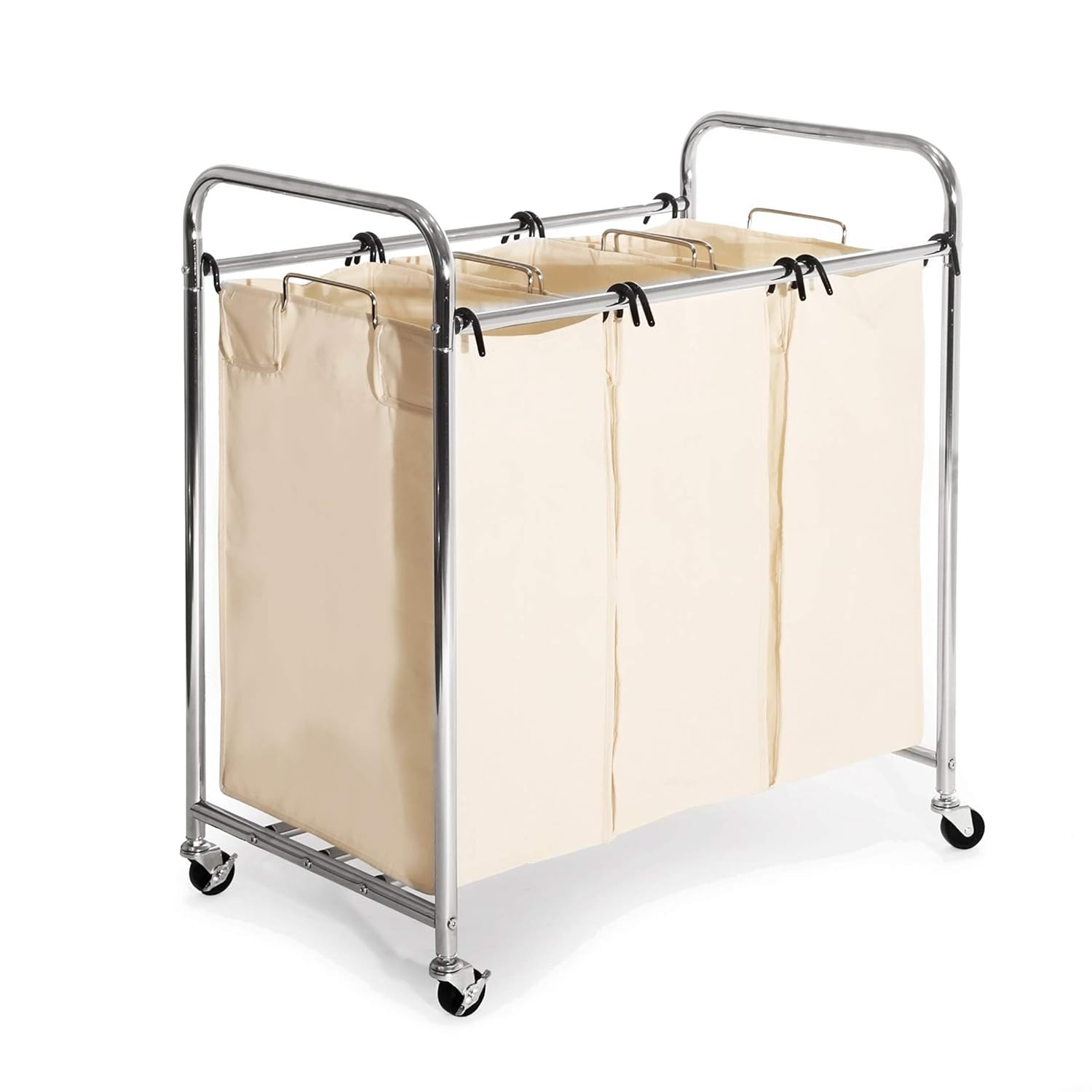 Home Seville Classics Mobile 3Bag Laundry Hamper Sorter Cart with