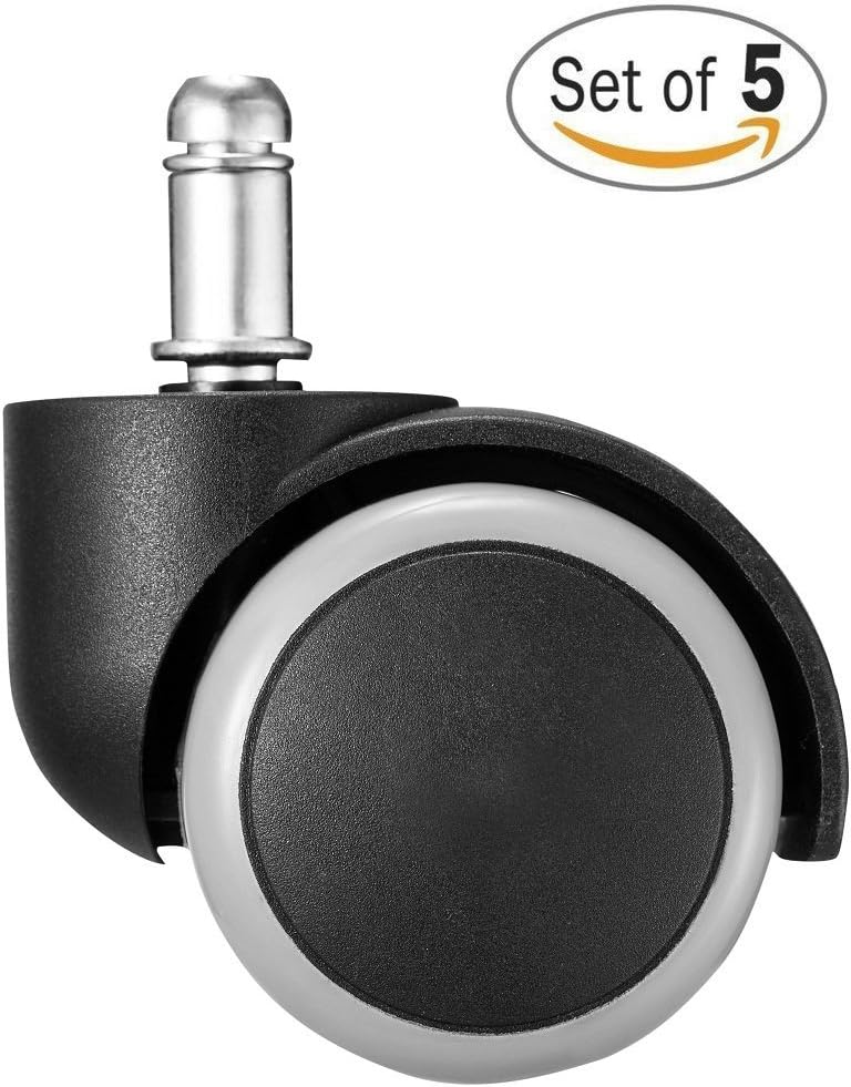 Replacement Office Chair Caster Wheels Rubber PU 2" ,Standard Stem Size 7/16"(11mm) 7/8"(22mm) Compatible with Most Chairs, 5 Unit/Pack Light Gray