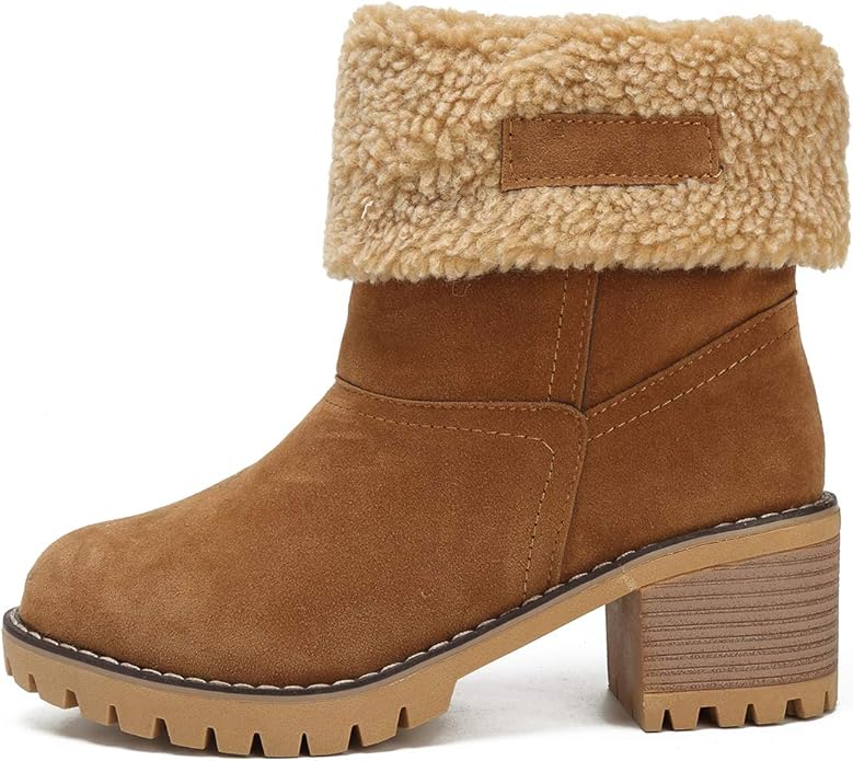 dotacoko women cute warm short boots suede chunky mid heel round toe winter snow ankle booties