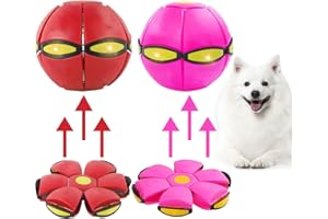 BADWALT Dog Flying Disc Toy, Pet Toy Flying Saucer Ball with 3 Light for Dogs, Flying Saucer Ball Dog Toy Outdoor Toy Doggy Disc Ball, Outdoor Games Red+Pink 2PCS