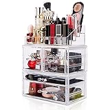 DreamGenius Makeup Organizer 3 Pieces Acrylic Cosmetic Storage Drawers and Jewelry Display Box