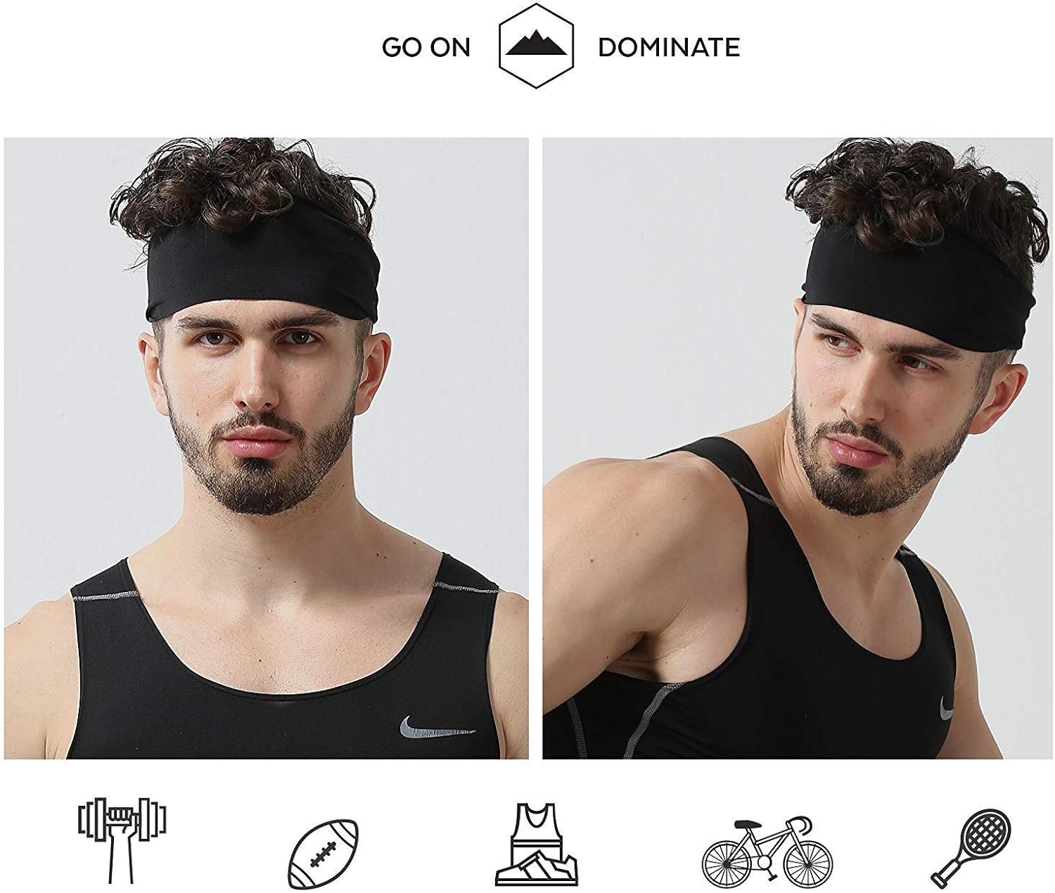 Mens Headband - Sports Running Sweat Head Bands - Athletic Sweatbands Hair Band for Workout, Basketball, Exercise, Gym, Cycling, Football, Tennis, Yoga - Performance Stretch Moisture Wicking Hairband: Clothing