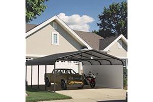 Benass 20x20 Metal Carport, Galvanized Steel Roof Car Port with Remvoable Polyethylene Sidewalls