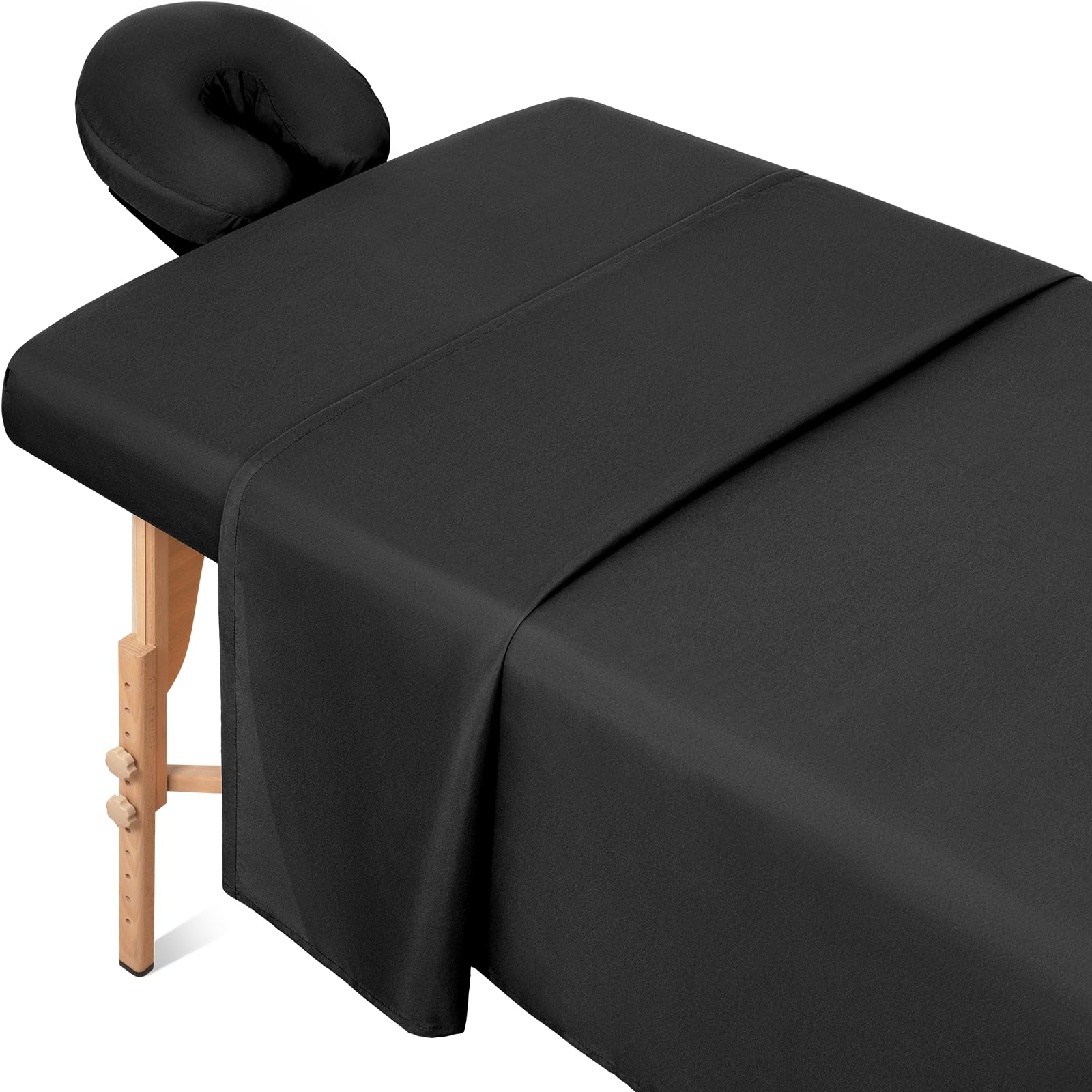 Photo 1 of Comfyanno Massage Table Sheets Sets, 3 Pcs Professional Microfiber Massage Bed Cover Sheets, Soft, Light-Weight, Stain & Wrinkle Resistant, Includes Flat & Fitted Sheet, Face Cradle Cover - Black