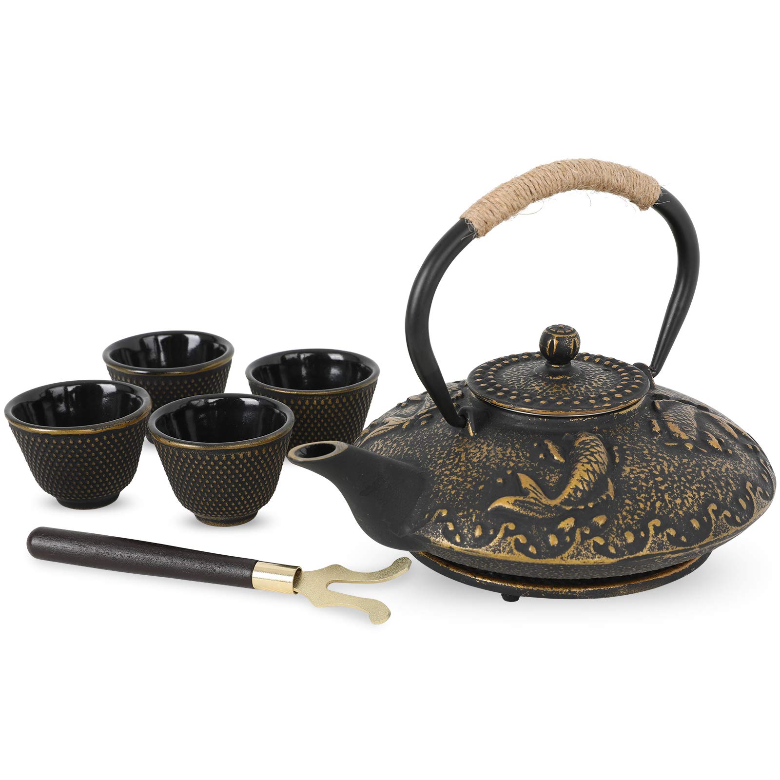 Ufine Koi Fish Cast Iron Teapot Set Stove Top Tea