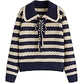 CIDER Striped Sweaters for Women Collar Knit Long Sleeve Knotted Loose Fit Pullover Winter Sweater Fall Tops