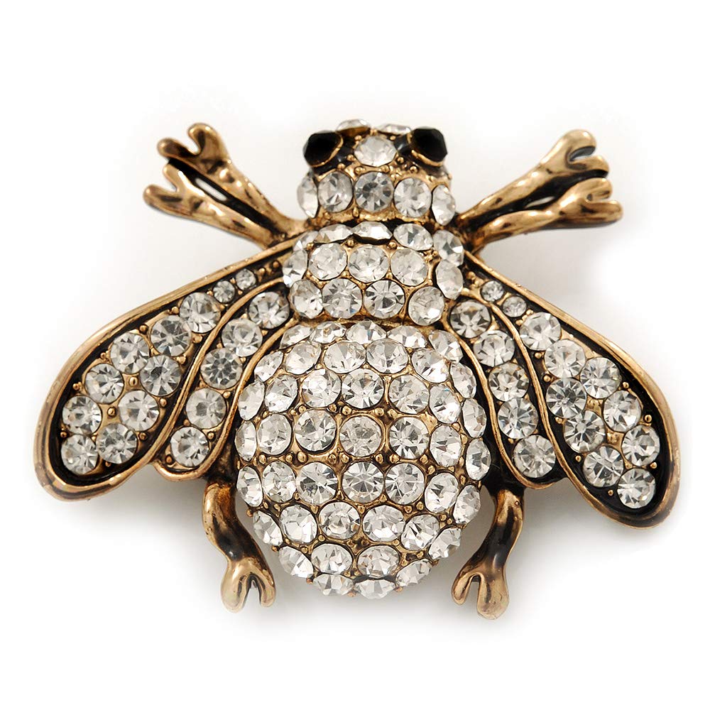 Diamante Bee Brooch (Burn Gold Metal) - 4.5cm Length
