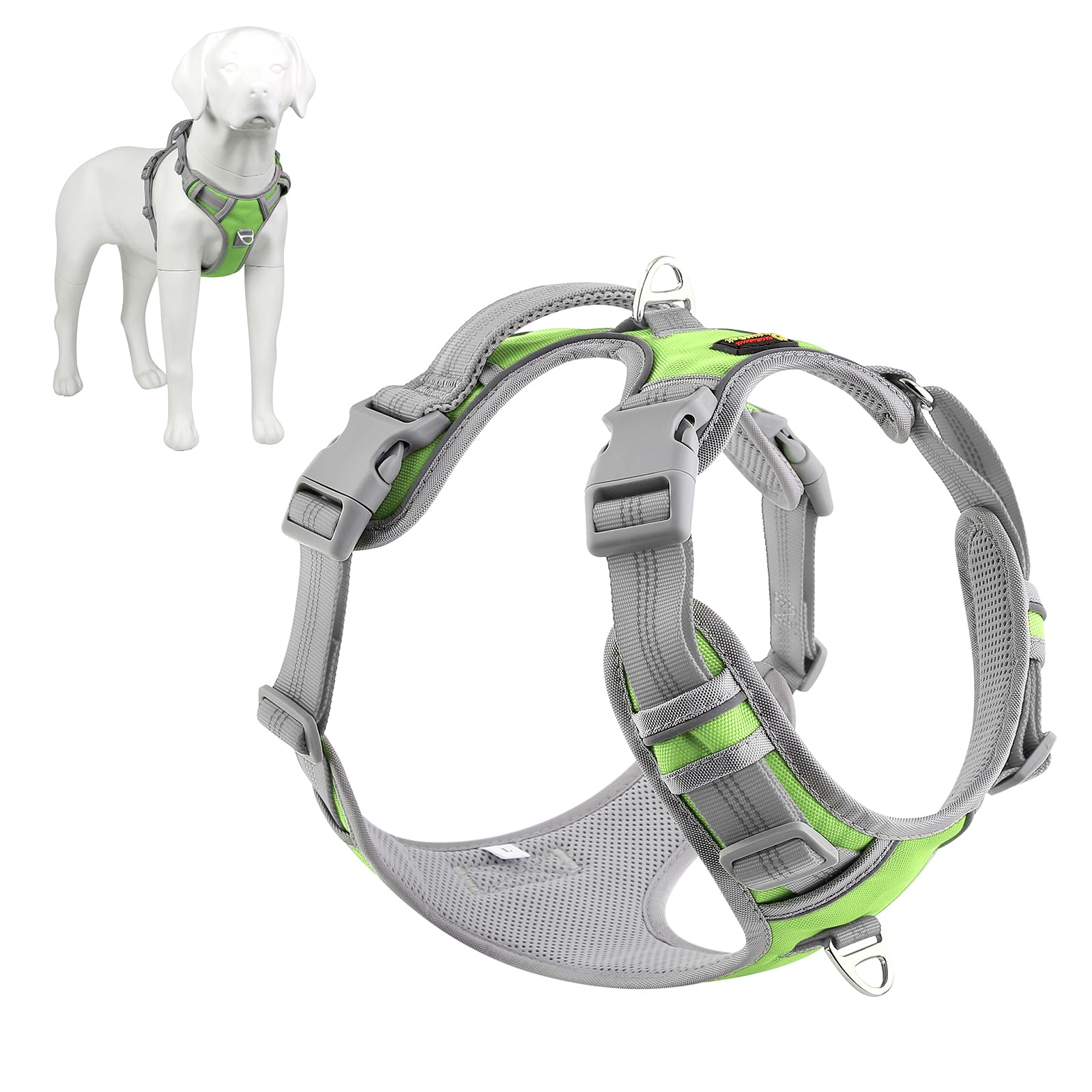 Plutus Pet No Pull Dog Harness, Release At Neck, Reflective Adjustable Dog Vest Harness, Easy Control Handle for Walking, for Small Medium Large Dogs, Green, L
