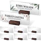 Memorywuu 6 Set Personalized Acrylic Custom Name Plate for Desk 2.95×8 Inch with Wooden Base Desk Tags for Employee Appreciation Gifts Coworkers Wedding Place Cards Home Office(Walnut Color)