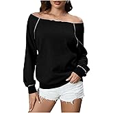 RoseSeek Women's Off The Shoulder Sweatshirts Long Sleeve Pullover Tops Trendy Y2k Fall Tops