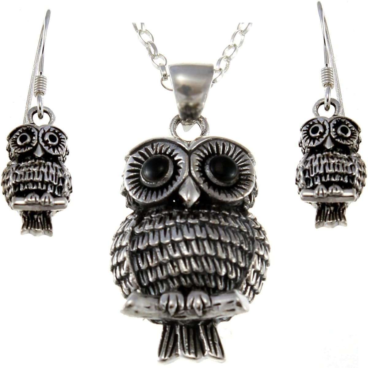 Sterling Silver Owl Pendant and Earrings Jewellery Set Amazon.co.uk