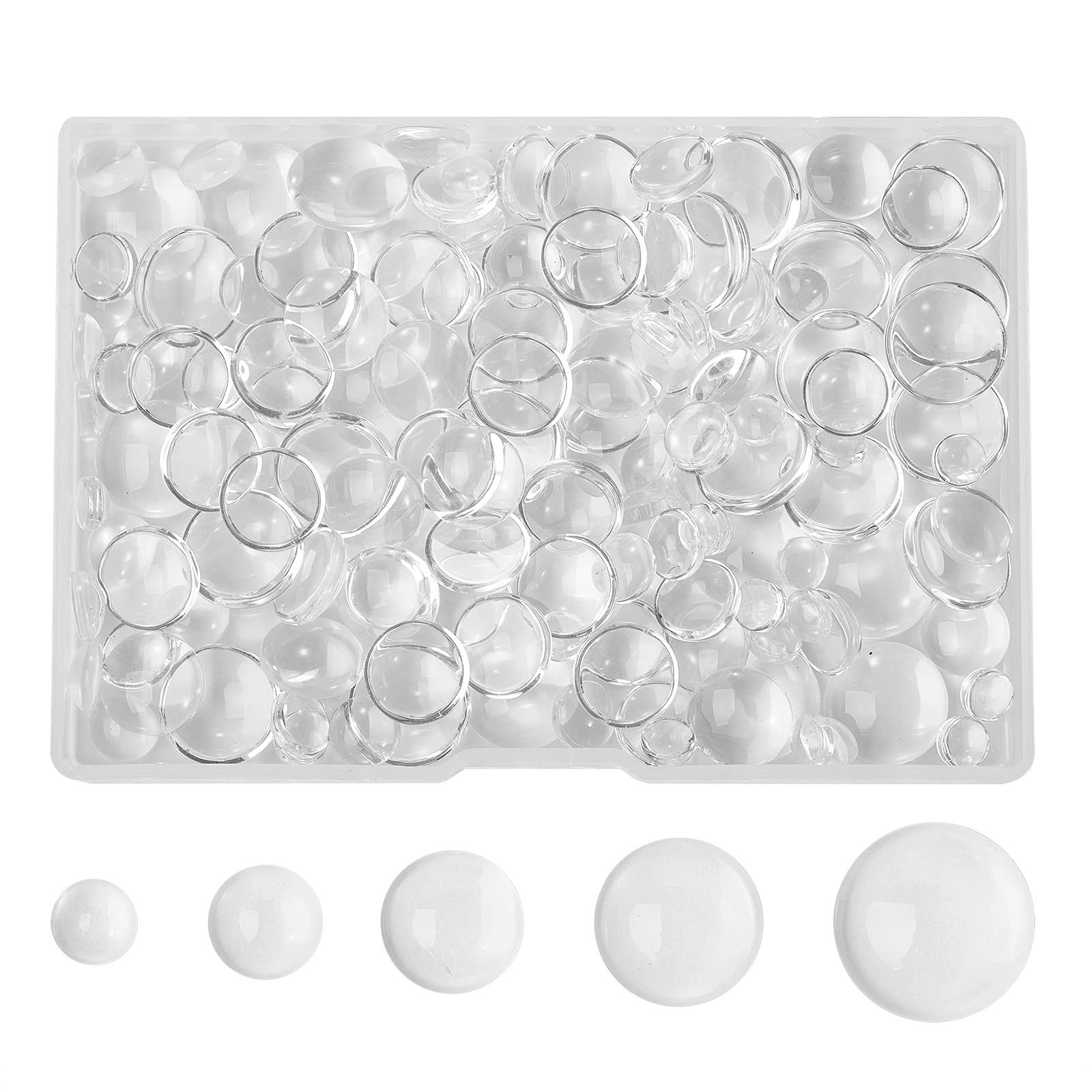 BEEFLYING 150 Pcs Clear Glass Dome Cabochons Mixed Sizes 6mm 8mm 10mm 12mm 14mm Transparent Glass Cabochon for Photo Pendant Craft Jewelry Making