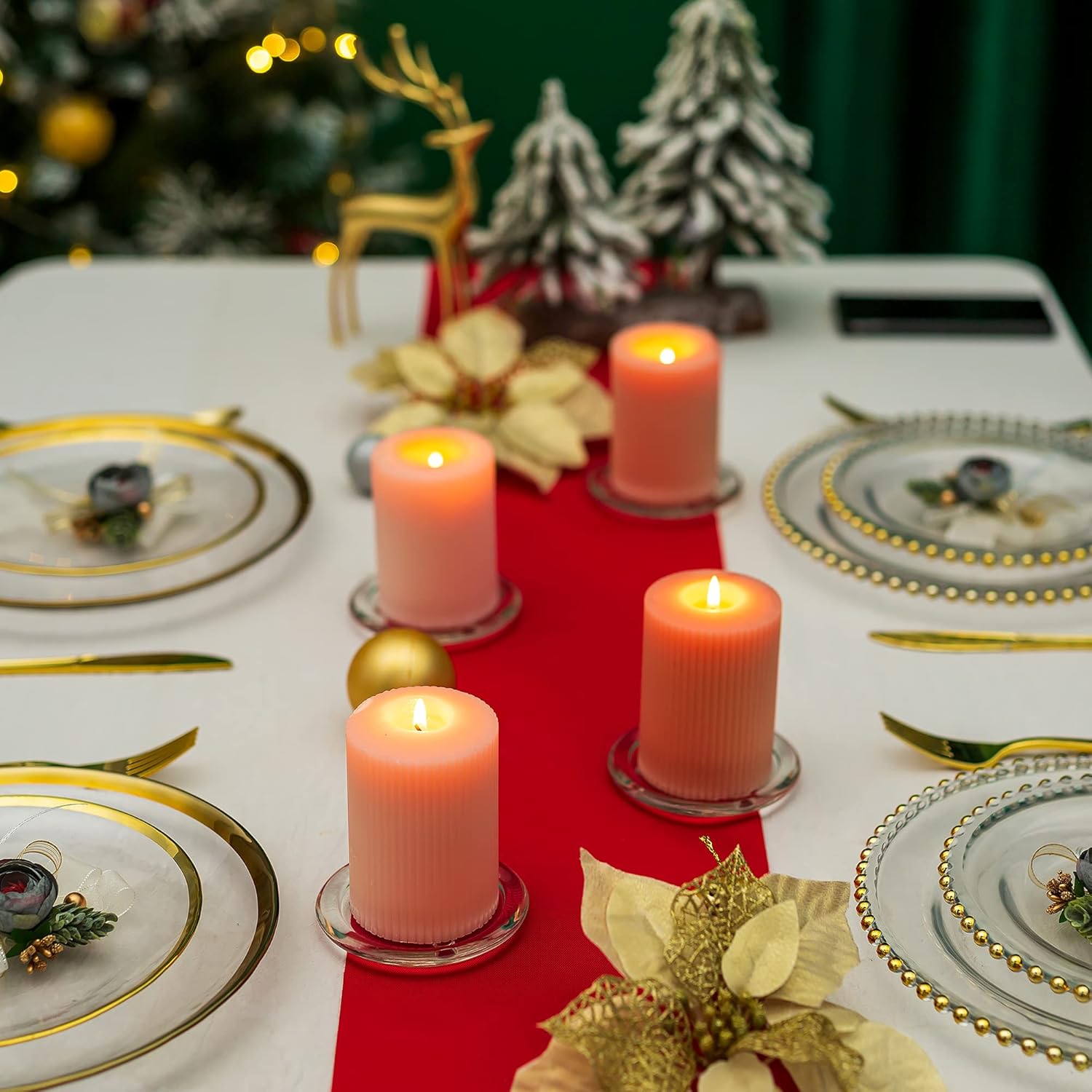 Pillar Candle Holder Plates - 4 Pcs Basic Round Clear Glass Votive Candle Holders for Wedding, Spa, Home, Party Decoration, Clear, 4 inches in Diameter: Kitchen & Dining