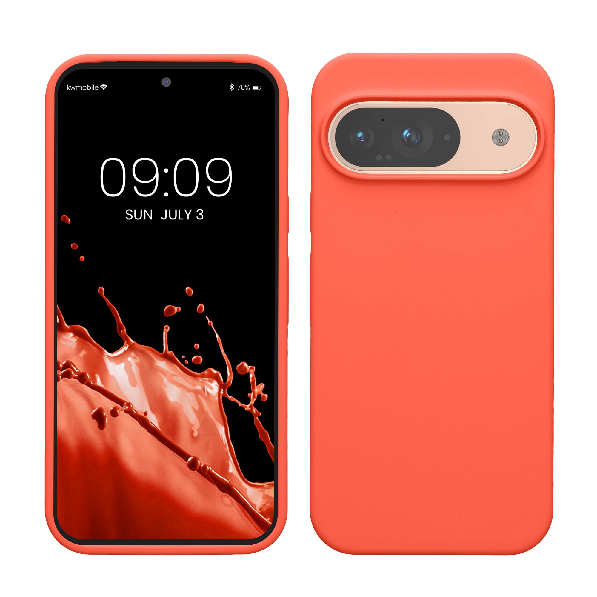 kwmobile Case Compatible with Google Pixel 9 Case - Soft Cover Compatible with Google Pixel 9 Pro Cover - Wireless Charging Vivid Coral