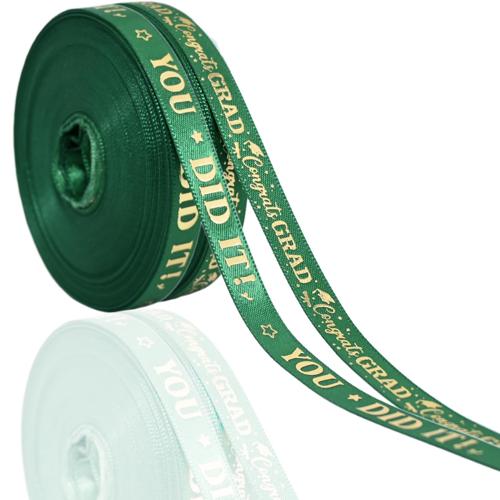 Photo 1 of 2 Roll Class of 2025 Graduation Ribbon 1 Inch or 3/8 inch Width for Graduation Classroom Party Supplies DIY Crafts (Green, 3/8 Inch)