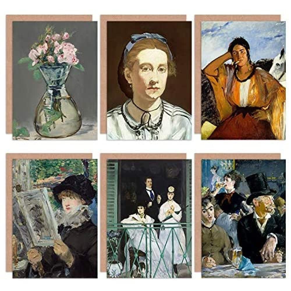 Artery8 Edouard Manet Cafe Balcony Woman Reading Gypsy Victorine Roses Fine Art Greeting Card Pack of 6