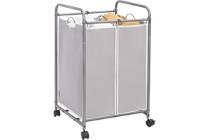 STORAGE MANIAC Laundry Sorter 2 Section, 90 L Gal Laundry Hamper with Wheels, Clothes Basket Separator Sorter, 2 Bag Clothes Cart with Wheels and Removable Bags for Closet, Dorm, Collage, Grey