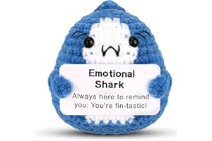 Hoedia Handmade Emotional Pickle Gift, Cucumber Crochet Doll Inspirational Gifts with Cards, Cute Knitted Funny Support Pickle Potato Friend Birthday (Emotional Shark)