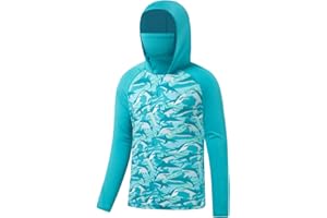 BASSDASH Youth UPF 50+ Hooded Shirts with Mask UV Neck Gaiter Sun Protection Long Sleeve T Shirt for Fishing Swim