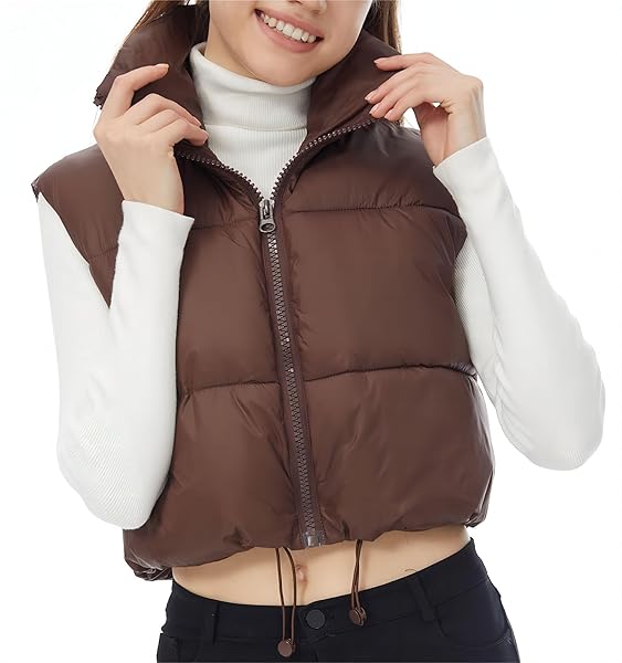 XIKUKA WOMEN’S CROPPED PUFFER VEST PADDED VEST WINTER...