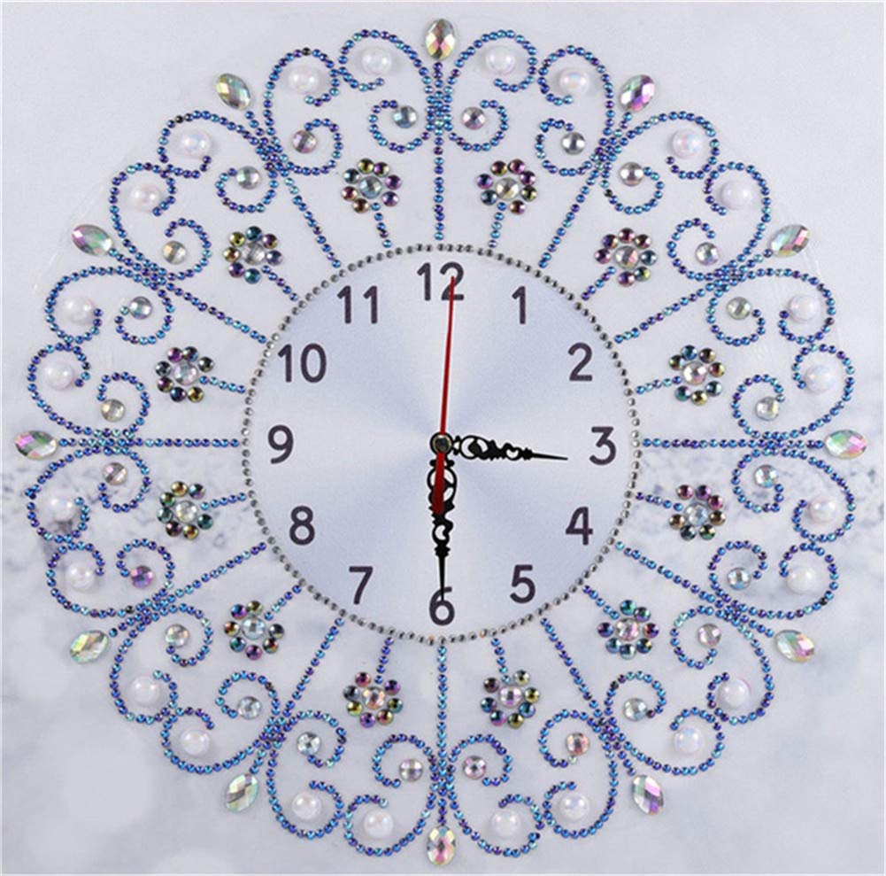 ABEUTY Diamond Painting DIY 5D Special Shape Rhinestones, White Mandela Floral Clock, Partial Drill Crystal Diamond Art Kits