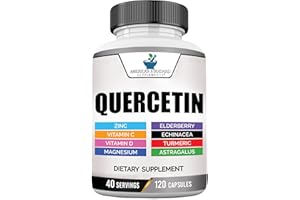 American Standard Supplements Quercetin 1000mg Per Serving with Zinc, Vitamin C, Vitamin D3, Magnesium, Elderberry, Echinacea, Turmeric, Astragalus - Gluten Free, Non-GMO, 120 Capsules, 40 Servings