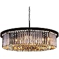 Wellmet Crystal Chandeliers for Dining Room,9 Lights Modern Black Crystal Pendant Light,Farmhouse Chandelier for Bedroom,Ceiling Lighting Fixture for Kitchen Island,Living Room,Hallway,W-33.46”
