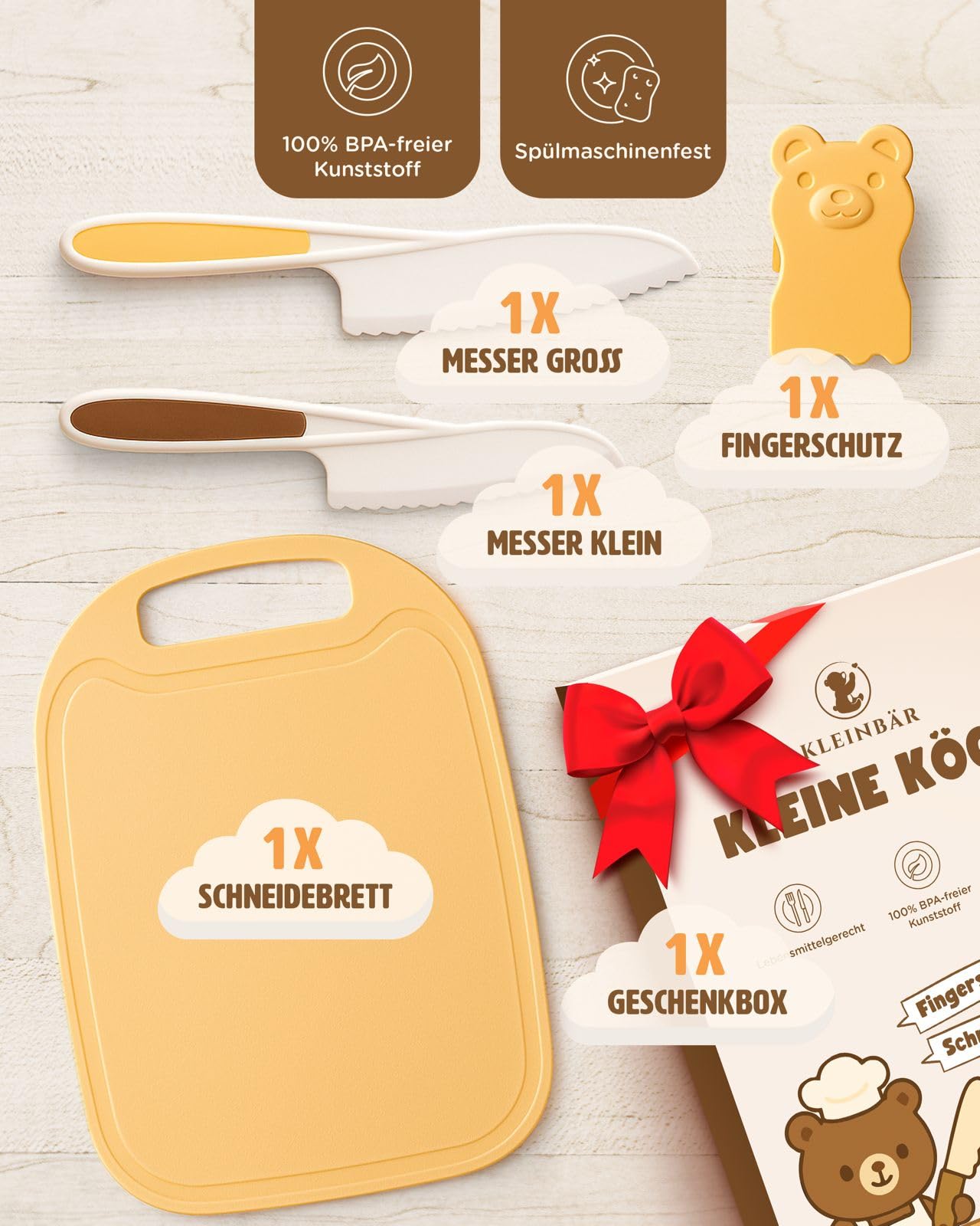 Kindermesser Set ab 3 Jahren [EXTRA SICHER] – Kindermesser ab 3 Jahre inkl. Fingerschutz & Schneidebrett – BPA frei & Montessori inspiriert – Pastellfarbenes Schneideset für kleine Köche Kinder Messer 5