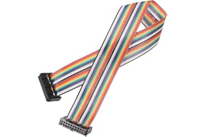 MECCANIXITY IDC Rainbow Wire Flat Ribbon Cable 2.54mm Pitch 20 Pin Connection Line FC Dual Female Black Connector for DIY Exp