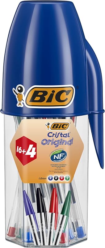Cristal Original Bolígrafos Punta Media (1,0mm) Colores Surtidos, Material Oficina y Escolar, Tubo de 20 unidades (16+4 gratis)