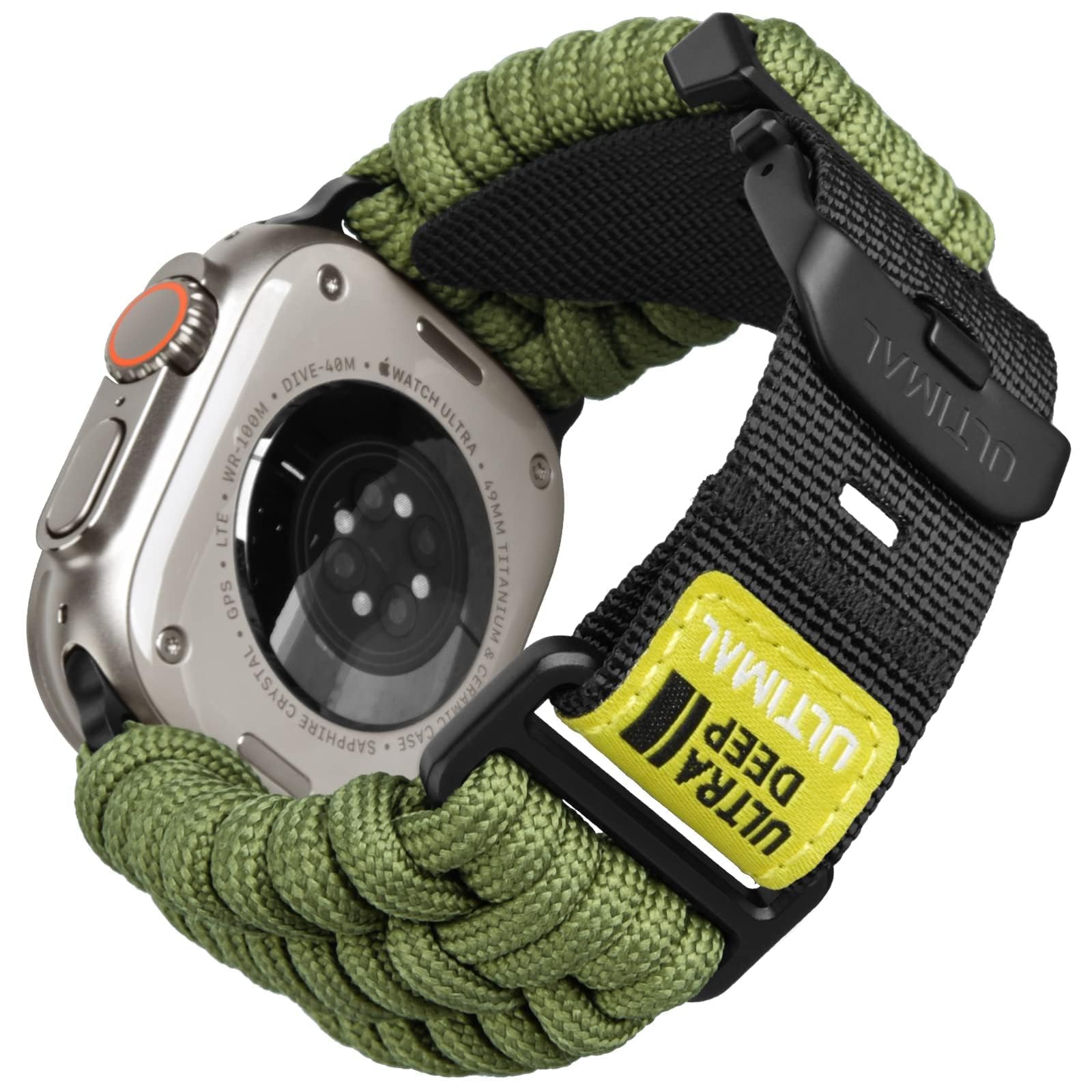 ULTIMAL Compatible with Apple Watch Straps Series 11/10/9/8/7/6/5/4/SE/SE2/SE3 Ultra 3/2/1, Nylon Braided 550 Paracord Sport Band for iWatch Strap 46mm 45mm 44mm 49mm (L, Green)