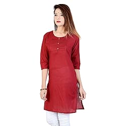 Chichi Indian Women's Plain Cotton Kurti Maroon