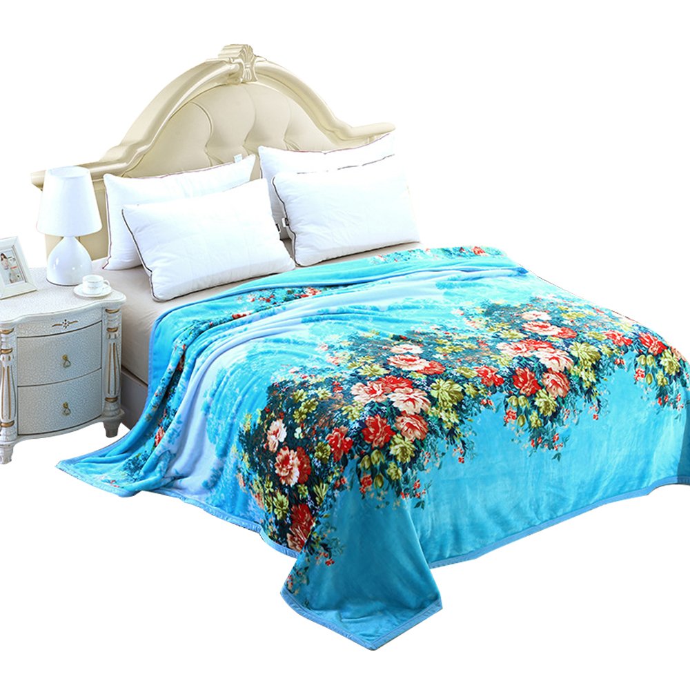 MYLUNE HOME Faux Fur Mink Fleece Blanket Throws with Flower Pattern on Chair Sofa and Bed Full/Queen/King Size